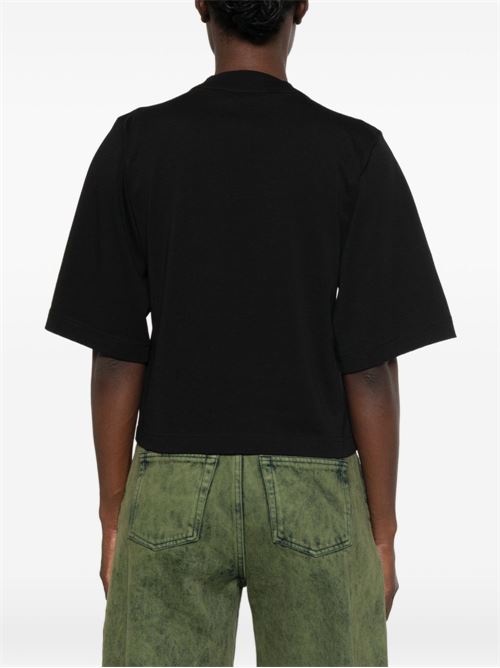 T-shirt cropped Palm Angels da donna nera con maxi logo bianco curvo PALM ANGELS | PAWAA003JR0011003